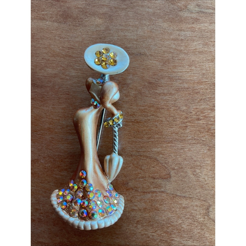 Vintage 1950s Rhinestone Lady Brooch Mid Century Figurative Costume Pin